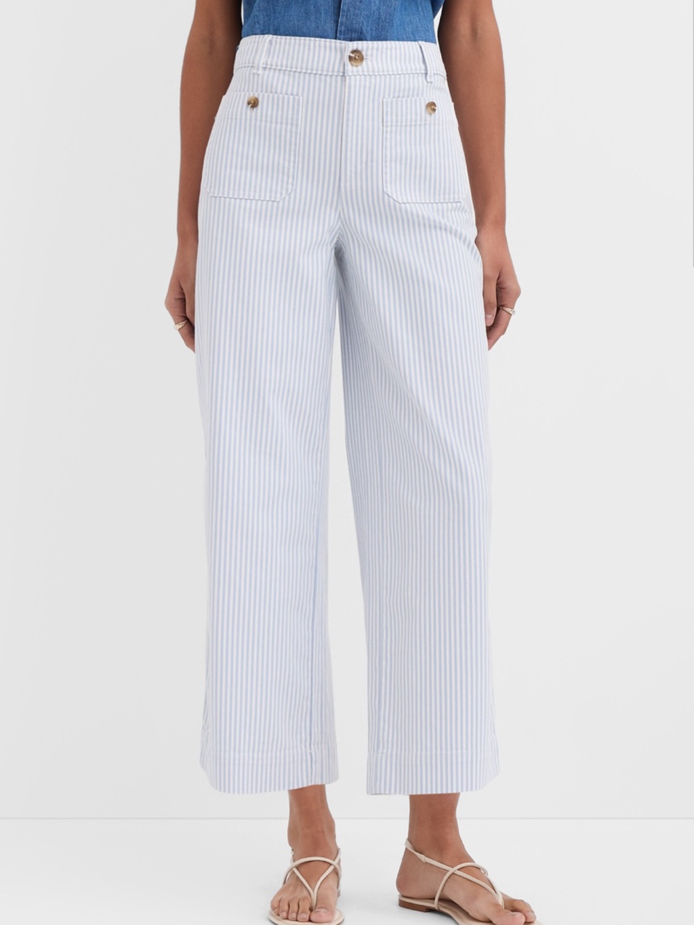 LOFT Palmer Wide Leg Crop Pants In Stripe Maui Blue 6
